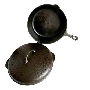 Cast Iron Deep Skillet Chicken Fryer with Lid # 8 Chicago Foundry Ugly Hammered